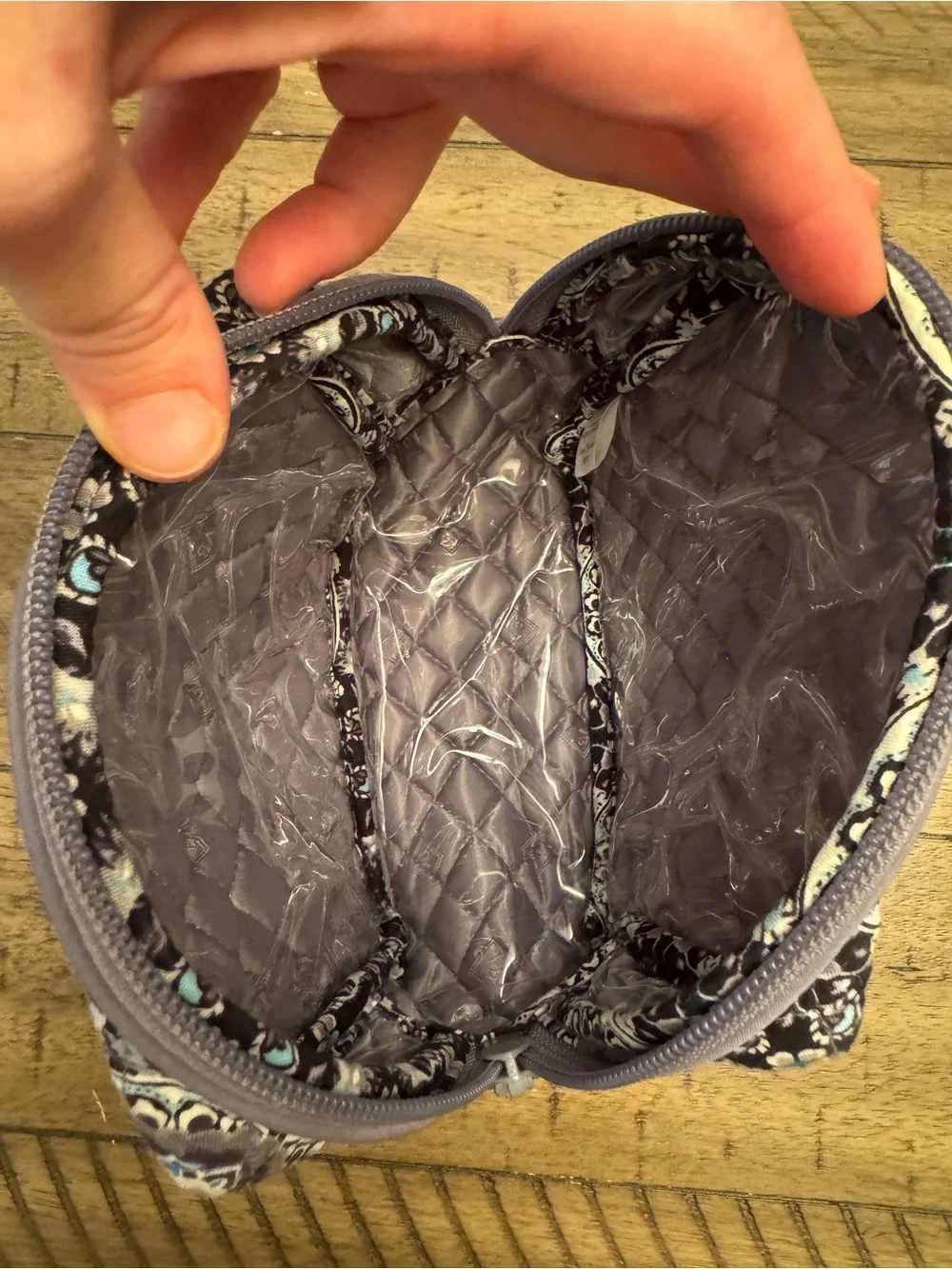 VERA BRADLEY Charcoal Medallion Retired Print Small Makeup Pouch Bag, Lined